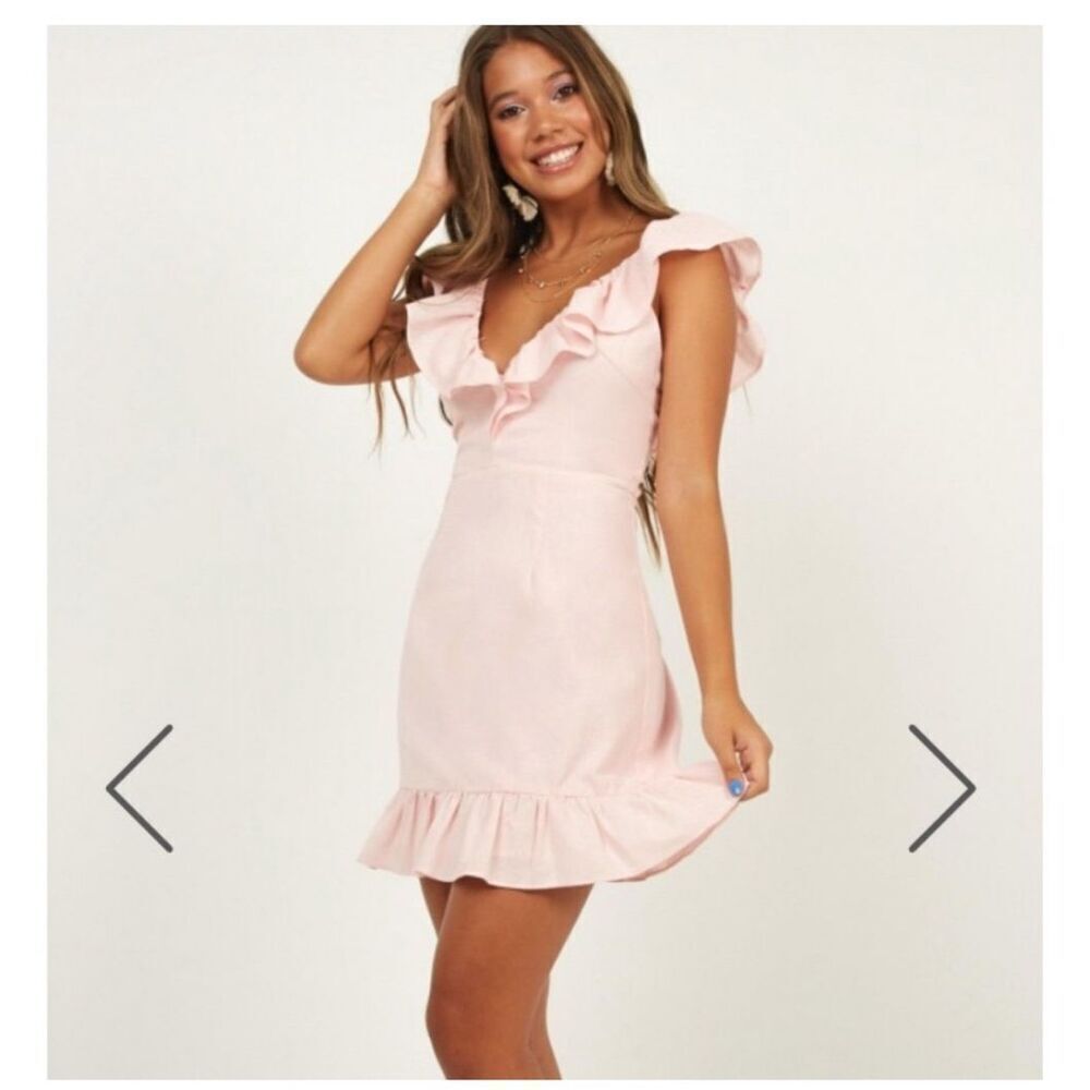 Showpo Women’s Pastel Pink Friday Fun Ruffled Sleeveless Mini Dress Size 2